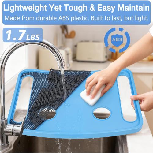 Walker Tray for Seniors with Dual Cup Holders & Side Pouch (Blue) | Durable Food & Drink Table, Lightweight with Non-Slip Pad, Compatible with Walker of 10210-1 Model