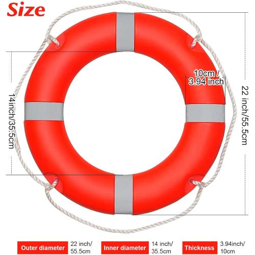 Size 14/22 Color orange Pool Life Ring Buoy Safety Ring Boat Throw Ring Life Preserver Ring with Water Floating Lifesaving Rope and Reflective Tape Orange 14/22