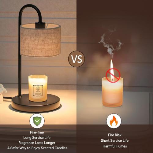 Candle Warmer Lamp with Timer, Dimmable Candle Wax Warmer Electric Candle Lamp for Scented Candles with 2 Bulbs, House Warming Gifts Christmas Gifts for Women Bedroom Home Decor - Linen