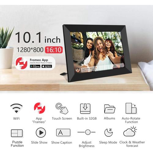 32GB FRAMEO 10.1 Inch Smart WiFi Digital Photo Frame 1280x800 IPS LCD Touch Screen, Auto-Rotate Portrait and Landscape, Built in 32GB Memory, Share Moments Instantly via Frameo App from Anywhere