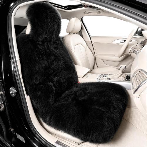 Black Fluffy Sheepskin Car Seat Cover for Soft Fur Pet Cushion Pad | Luxurious Fuzzy Long Wool Car Seat Cushions Comfortable Surface for Pets Long Trips All Seasons Gift Soft Universal Auto Pad