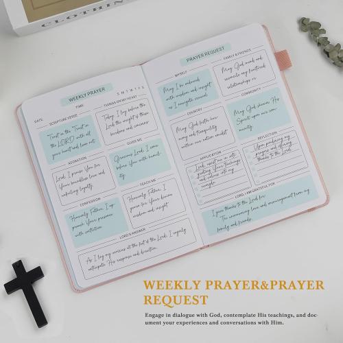 Pink Prayer Journal for Woman - 60 Weeks Bible Journal with Prompts, Verse