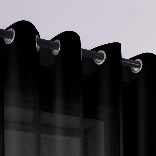 Semi-sheer black curtains for living room (set of 2 panels with grommets). Modern sheer black voile curtains for bedroom