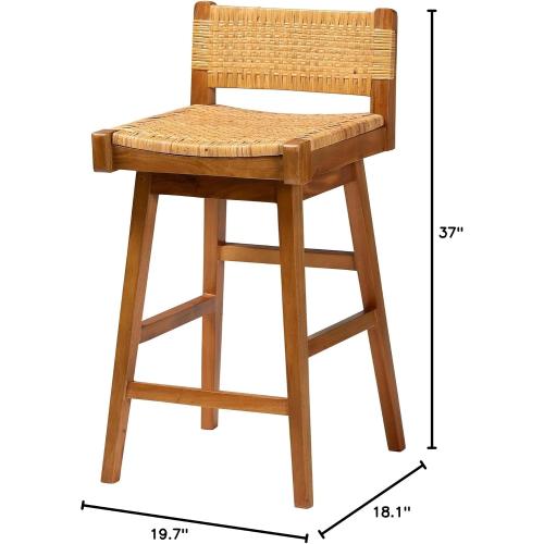 bali & pari Asgart Bohemian Seagrass and Mahogany Wood Bar Stool