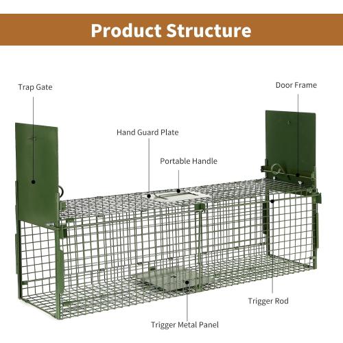 40” 2 Door Live Animal Trap, Easy Set and Release Animal Trap, Live Animal Trap Cage for catching Stray Cats, Raccoons, Squirrels, Rabbits, Moles, Groundhogs, Armadillos up to 17.6 lbs
