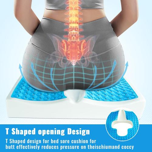 Anti Bedsore Cushion, Bed Sore Cushions for Butt, Breathe Freely Fiber Bedsore Pressure Relief Pillow, T Shaped Opening Triangular Slope Design for Elderly, Bedridden, Disabled (Blue)