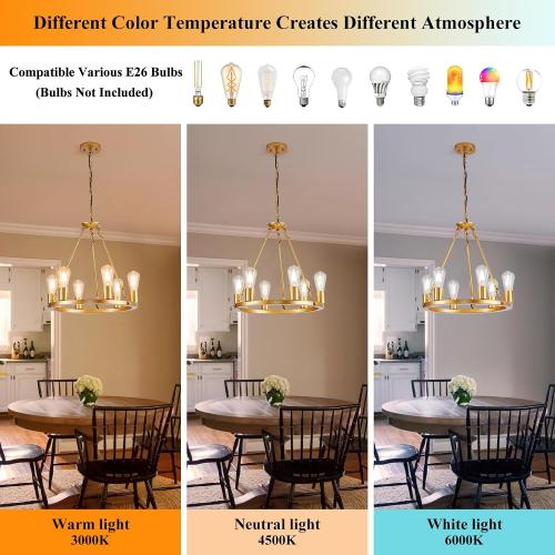 6 Lights 18.1 Gold Wagon Wheel Chandelier,