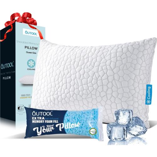 QUTOOL Cooling Pillow for Sleeping Shredded Memory Foam CertiPUR-US Certified, Soft and Supportive Adjustable Pillow for Side, Back, Stomach Sleeper, Hot Sleeper Solution for Boy Girls