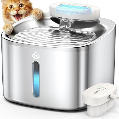 oneisall Wireless Cat Water Fountain, 3.5L/118oz Battery Operated Pet Drinking Fountain Stainless Steel, Running Water Dispenser Fountains for Cats, Cordless&Rechargeable with Motion Sensor(Hale 3.5L)