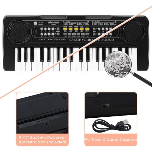 Raimy 37 Keys Keyboard Piano for Kids, Early Learning Educational Portable Electronic Musical Instrument Toys Gifts for 3 4 5 6 7 8 9 Year Old Boys and Girls (Black)