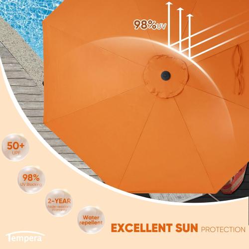 BLUE ? Tempera Patio Market Outdoor Table Umbrella with Push Button Tilt and Crank,Large Sun Umbrella with Sturdy Pole&Fade resistant canopy,Easy to set