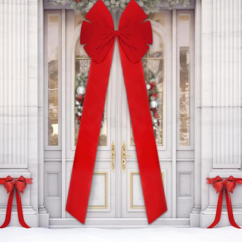 XunYee 82.6 x 27.5 Inch Christmas Extra Large Front Door Bow Decorations Giant Oversized Velvet Tree Bows Decorative with Long Streamers for Xmas Door Wreath Wall Porch Decorations(Red)