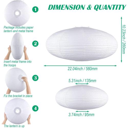 White Oval Paper Lanterns, 22 Large Hanging Paper Lantern Shade, 1 Pack | Chinese/Japanese Paper Pendant Lampshade, Handmade, for Party Decoration, Wedding, Home Decor Ceiling Lamp shade