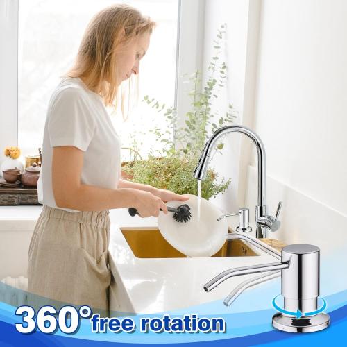 Polished Chrome Soap Dispenser for Kitchen Sink WEWE, Stainless Steel | Kitchen Sink Soap Dispenser Built in for Counter, Top Refillable, under Sink in Sink Soap Dispenser