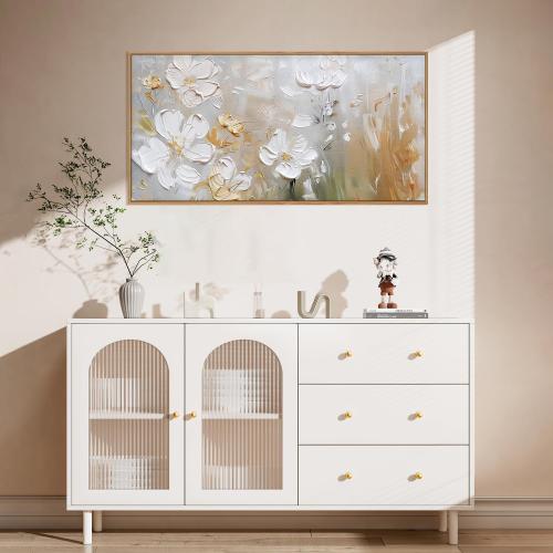 HPNIUB Large White Flower Framed Wall Art Modern White and Gold Floral Canvas Oil Painting Nature Botanical Wall Decor Abstract Aesthetic Artwork for Living Room Bedroom Decor -20x40