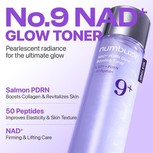 numbuzin No.9 NAD  Salmon PDRN Glow Boosting Toner, Hydrating & Firming Toner for Wrinkles, Fine Lines & Dull Skin, Peptides & Salmon PDRN for Radiance, Korean Skincare 5.07 fl oz