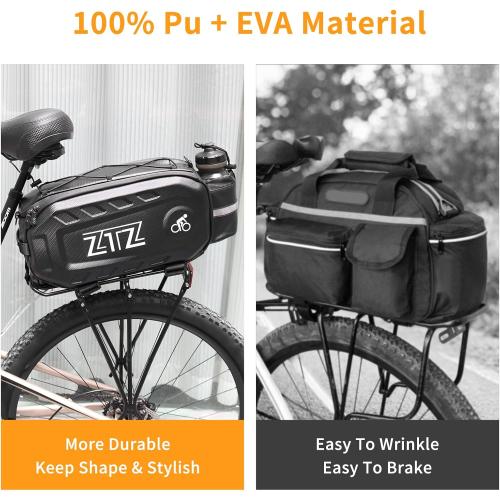 ZTZ 2025 Upgraded Biking Universal Bike Bags - 10L/17L Hard Shell Bike Bag with Perfect Size and Made of 100% PU & EVA, Bike Rack Bag with Reflector, Hand Strap for Commuter Travel Outdoor