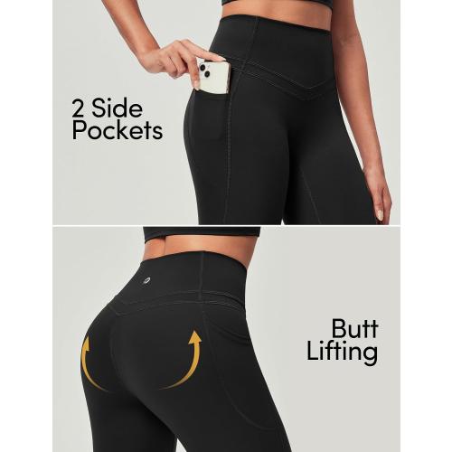 Black Large IUGA Compression Leggings with Pockets for Women Tummy Control Leggings No Front Seam Workout High Waist Yoga Pants