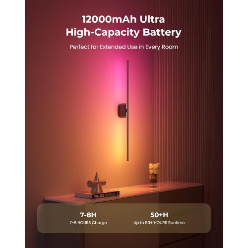 40 Inch Battery Operated Wall Sconces Set of 2, 12000mAh Rechargeable Smart Wall Lights with APP Control & Remote, Color Changing, Music Sync, Scene Modes, Wireless Wall Lamps for Living Room, Bedroom