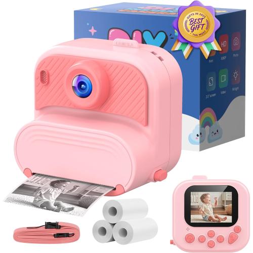 Kids Camera Instant Print: 1080P HD Digital Camera for Kids - Girls for Age 3-12 - Toddler Cameras Toys Gift for 4 5 6 7 8 9 10 11 Years Old - Cool Presents Ideals for Birthday Pink