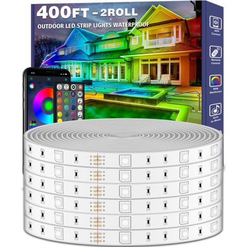 Outdoor LED Strip Lights Waterproof,IP68 Outside Led Light Strips Waterproof with App and Remote,Music Sync RGB Exterior Led Rope Lights with Self Adhesive Back for Roof,Deck