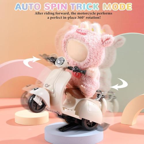 Scooter for Labubu with Light and Music, Have A Seat for Labubu Accessories, Mini Electric Doll Scooter Interactive Decor Desktop Ornaments for Labubu Collectors
