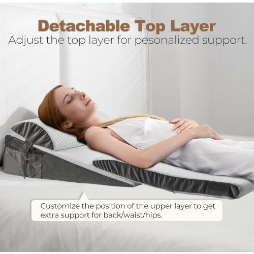 White ENITYA Bed Wedge Pillow for Sleep Apnea - 3PCS Wedge Pillow for Acid Reflux Relief/Back Pain Relief/Sleeping/After Surgery/Leg Support - Memory Foam Top, Washable Cover, White