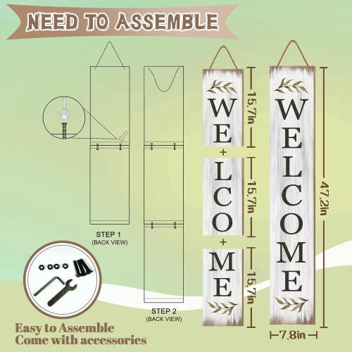 Summer Welcome Sign for Porch 47 Retro White Wooden Door Sign for Outdoor Decoration Rustic Cabin Large Porch Signs For Patio Farmhouse Vertical Signs for Seasons Standing Yard Signs for Garden