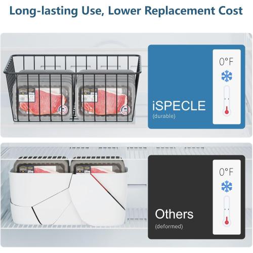 iSPECLE Freezer Organizer Bins - 6 Pack Stand Up Freezer Organizers for 16 Cu.Ft Upright Freezer, Storage Baskets for Meat & Veggies, Prevents Items Falling, Slide-Out Access, 3 Large 3 Medium, Black