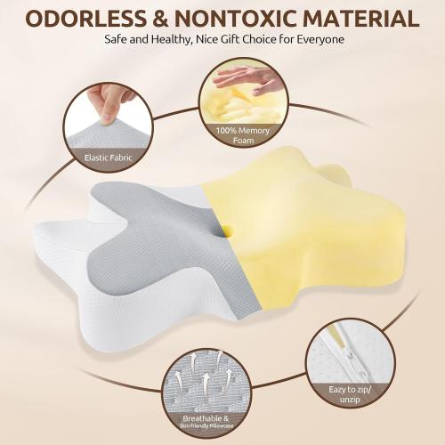 DONAMA Cervical Neck Pillow for Pain Relief,Odorless Contour Memory Foam Pillows with Cooling Pillowcase Cozy Sleeping, Orthopedic Ergonomic Bed Pillows for Side Back Stomach Sleepers