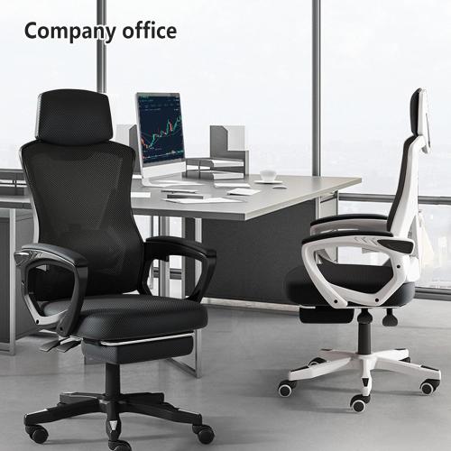 Reclining Office Chair with Footrest Retractable Footrest, with Adjustable Lumbar Support Home Office Chair Breathable Mesh,for Home/Study/Working,Grey