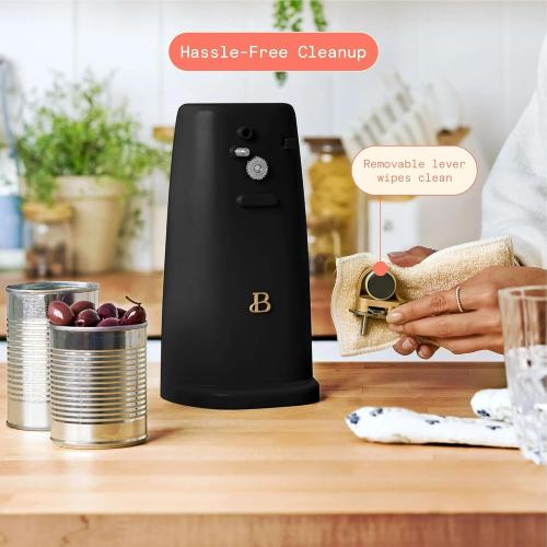Automatic Electric Can Opener for Countertop, One-Touch Operation with Stainless Steel Blade, Magnetic Lid Lifter, Built-in Knife Sharpener & Bottle Opener, Heavy-Duty Design (Black Sesame)