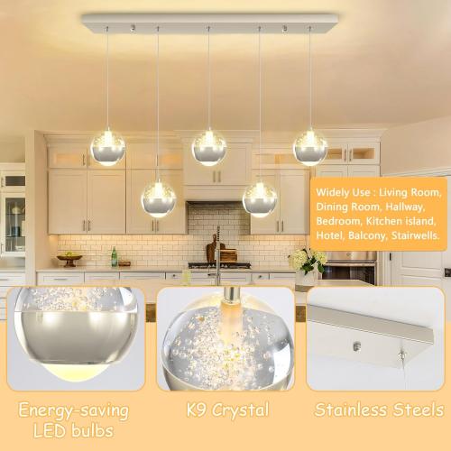L32 x H78 Rectangular Chandeliers for Dining Room with LED Dimmable Lights Remote Control Chandeliers for Kitchen Island Modern Silver Globe Lighting Fixtures