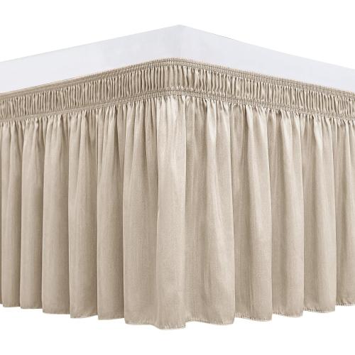 Biscaynebay Wrap Around Bed Skirts for King & Cal King Beds 21 Drop, Light Camel Adjustable Elastic Dust Ruffles Easy Fit Wrinkle Resistant Silky Luxurious Fabric Machine Washable