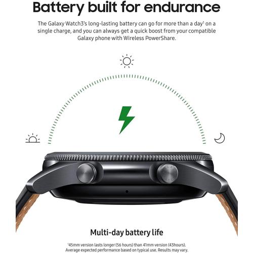 Samsung Galaxy Watch 3 (45mm, GPS, Bluetooth) Smart Watch with Advanced Health Monitoring, Fitness Tracking, and Long Lasting Battery - Mystic Black (Renewed)