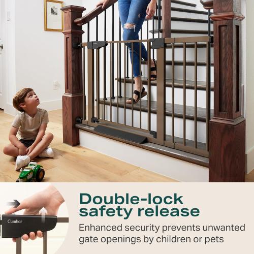 Cumbor 2 Pack 29.7-46 Baby Gate for Stairs, Mom's Choice Awards Winner-Auto Close Dog Gate for doorways, Easy Install Pressure Mounted Pet Gates indoor, Easy Walk Thru Wide Safety Gate for Dog, Brown