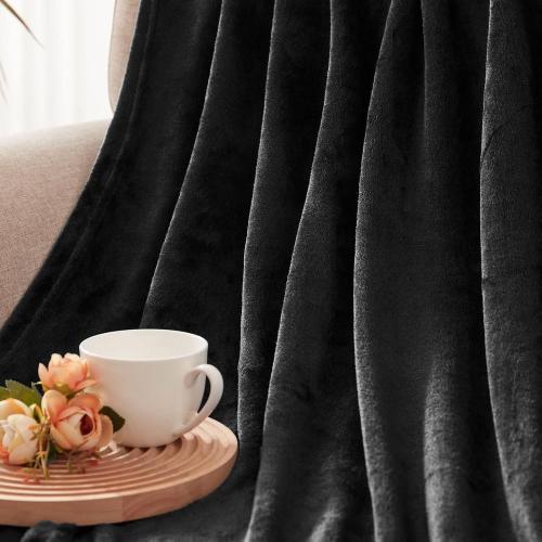 Exclusivo Mezcla Fleece Black Throw Blanket for Couch, Sofa, Super Soft and Warm Blankets, All Season, Cozy, Plush, Lightweight, 50x60 Inches