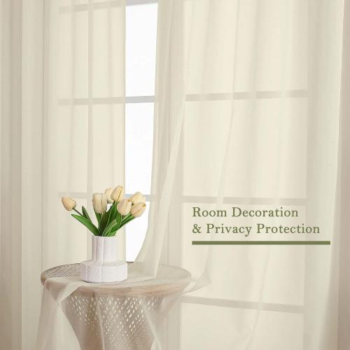 Lecloud Cream Sheer Curtains 84 Inches Long 2 Pcs, Dual Rod Pocket Breathable Rustic Living Room Curtains for Bedroom Dining Room, Home Decor Light Filtering Drapes, Each Panel 59 W x 84 L