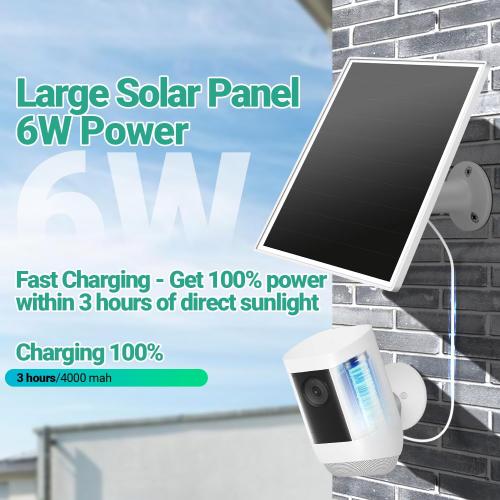 Solar Panel for Ring Camera, 6W Solar Charger with USB-C & Barrel Plug for Ring Stick Up Cam Plus/Pro & Spotlight Cam Battery Series, Waterproof, 16ft Cable, White