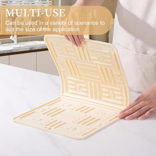 Silicone Dish Drying Mat for Kitchen Counter, Multi Usage, Heat Resistant, Collapsible Dish Dryer Mat for Kitchen Sink Dishes, Refrigerator, Drawer liner, 18 x 10, Cream White