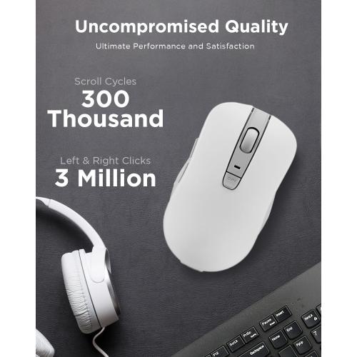 White and Grey Lenovo Bluetooth Silent Mouse (WL300) - 5 Button Computer Mouse with Silent Left & Right Click – Sculpted Grip, Microsoft Swift Pair, Up to 1600 DPI (White)