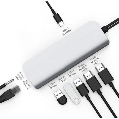 HyperDrive 10-in-2 USB C Dock, Dual Monitor HDMI 4K@60Hz, 60W USBC Power Delivery, Gigabit Ethernet, USB-C Hub Adapter for MacBook Pro with M1 Pro/Max 2021, MacBook Pro 2016-2019, MacBook Air (Gray)