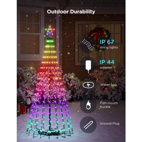 Govee Christmas Cone Tree Lights, 7.5ft 370 LEDs RGBIC Christmas Tree Lights with Smart App Control, IP67 Waterproof Outdoor String Lights for Christmas Decorations, 82  Scene Modes, Music Sync