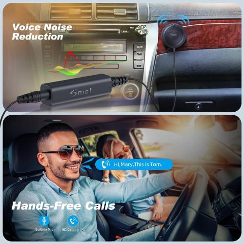 Bluetooth Car Adapter, 3.5mm Aux Bluetooth Adapter for Car/Home Stereo/Speakers, Blue-Tooth Audio Receiver with Ground Loop Noise Isolator, Hands-Free Calls, Dual Connection, 3.5mm AUX Input