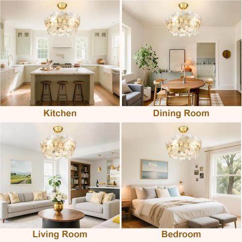 Depuley Bedroom Ceiling Fan with Lights: 20 Gold Chandelier Small Fan with Remote Control - Modern Flower Fandelier for Girl's Bedroom Living Room Nursery (E26 Bulbs Not Included)