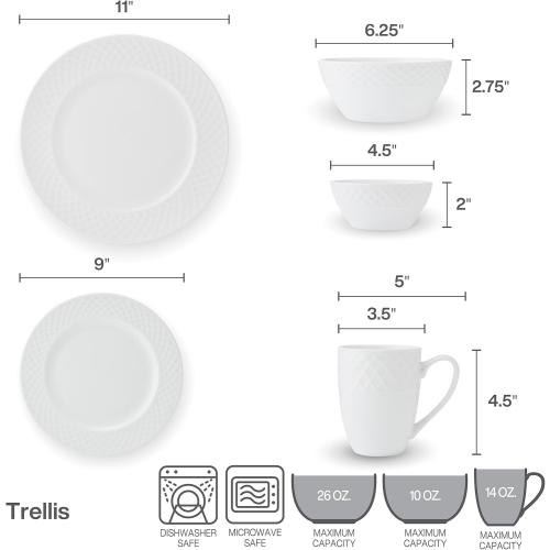 Mikasa Trellis Bone China Lightweight Chip Resistant 40 Piece Dinnerware Set, Service for 8