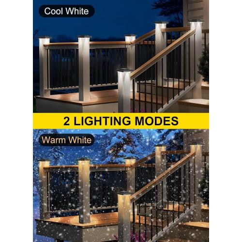 T-SUN 4x4 Solar Post Cap Lights, Fence Post Solar Lights Fit for 4x4 Vinyl Wooden Posts, IP65 Waterproof Outdoor Lighting for Stairs Step, Deck, Patio, Garden (6 Packs, Black, Warm/Cool White)