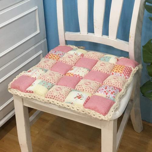 vctops Patchwork Chair Pad with Ties No Slip Lace Trim Chair Cushion Farmhouse Floral Print Kitchen Dining Seat Cushion (012, 16x16)