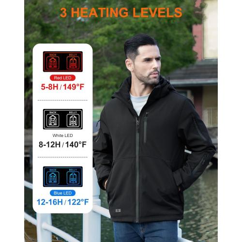Heated Jacket for Men without Bαtterγ Pack, Winter Outdoor Soft Shell Electric Heating Coat with Detachable Hood size XL