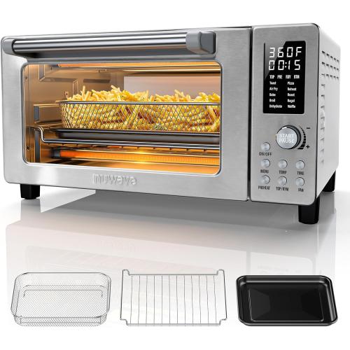 Nuwave Bravo Pro Convection Air Fryer Toaster Oven Combo, 2025 New and Improved, 10-in-1, 50°-450°F Temp Controls, Quick & Even Crisp Technology, 21Qt Capacity, Stainless Steel, PFAS Free